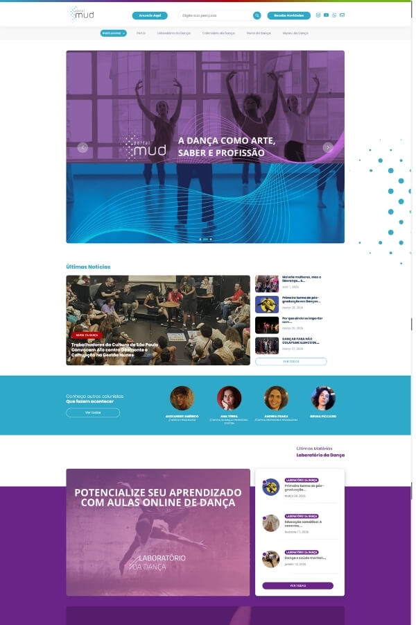 Captura de site: Portal MUD — dança e conteúdo