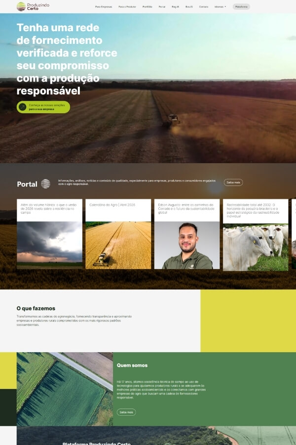 Captura de site: Produzindo Certo — agronegócio sustentável